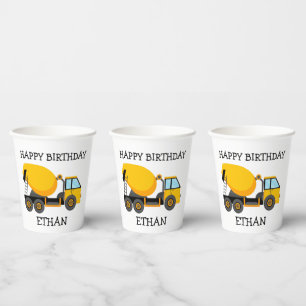 Gobelets En Papier Nom de fête d'anniversaire d'enfant Camion à cimen
