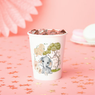 Gobelets En Papier Nom de l'éléphant mignon Date Baby shower du scrip