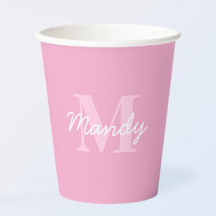 Gobelets En Papier Nom et monogramme curieux à l'air mignon Rose