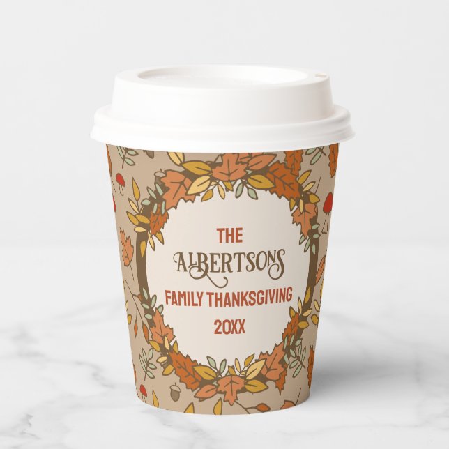 Gobelets En Papier Nom Famille Thanksgiving Fall Leçons (Recto)