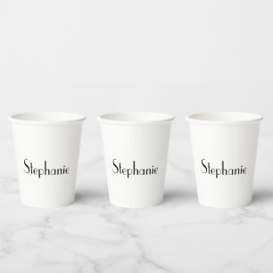 Gobelets En Papier Nom Monogram Modèle Noir Blanc Cuit Personnalisé