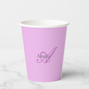 Gobelets En Papier Nom Monogramme Lettre initiale Orchid & Lilac