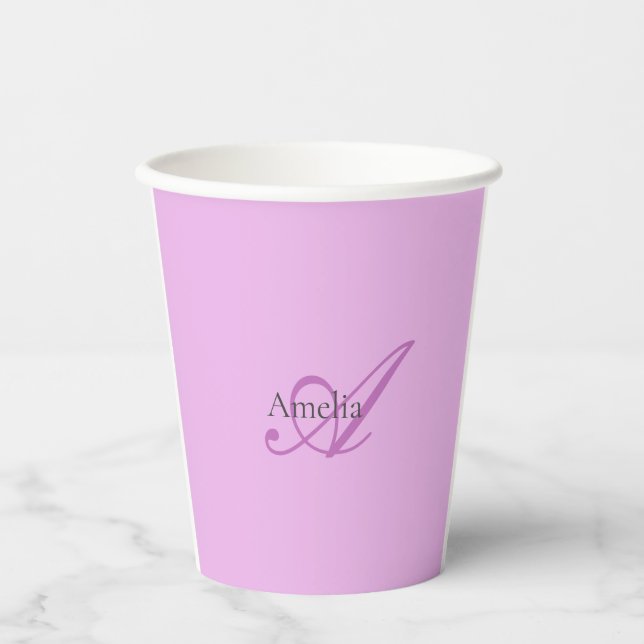 Gobelets En Papier Nom Monogramme Lettre initiale Orchid & Lilac (Recto)