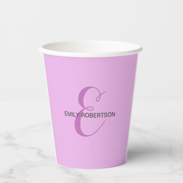 Gobelets En Papier Nom Monogramme Lettre initiale Orchid & Lilac (Recto)