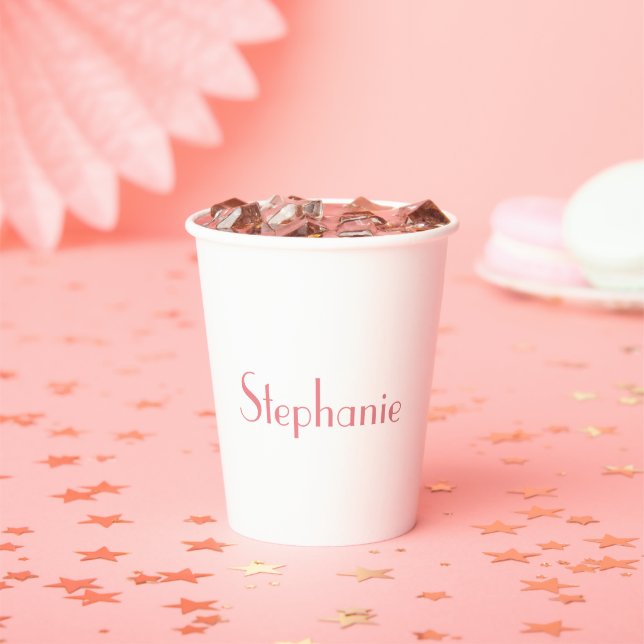 Gobelets En Papier Nom Monogramme rose blanc mignon Personnalisé fill (Insitu)