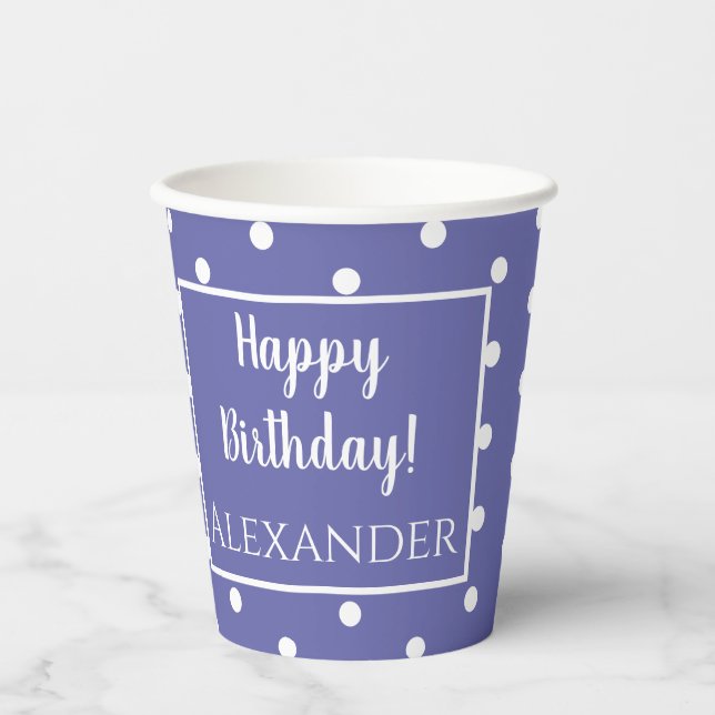 Gobelets En Papier Nom Periwinkle Pois moderne Anniversaire (Recto)