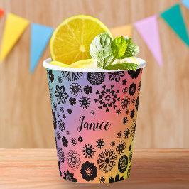 Gobelets En Papier Nom personnalisable Cute Girly Floral Cool Rainbow