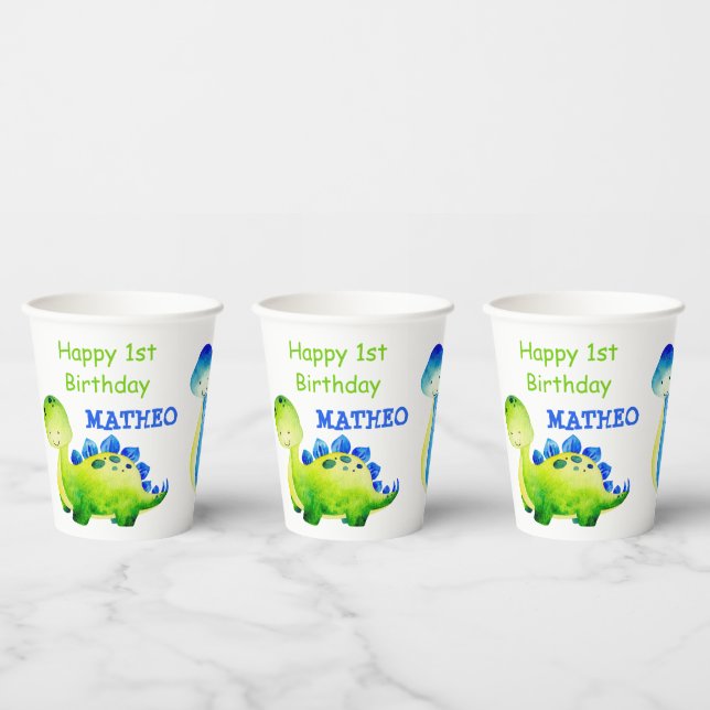 Gobelets En Papier Nom personnalisé baby dinosaur fête (Multi)