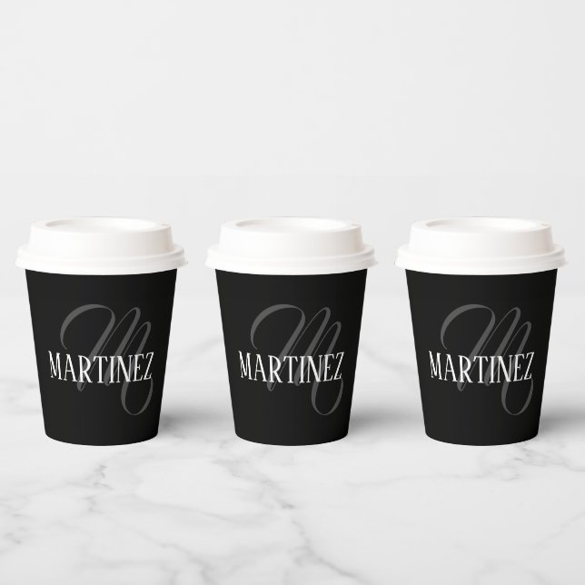 Gobelets En Papier Nom Personnalisé Black Elegant | Nom (Multi)