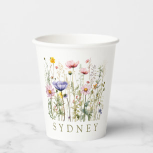 Gobelets En Papier Nom personnalisé fleur sauvage