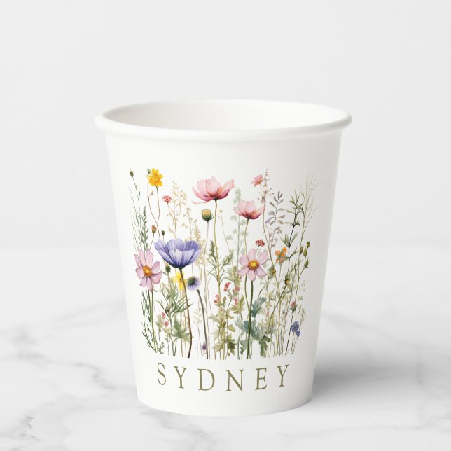 Gobelets En Papier Nom personnalisé fleur sauvage (Recto)