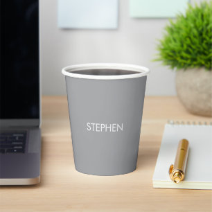 Gobelets En Papier Nom personnalisé minimaliste gris