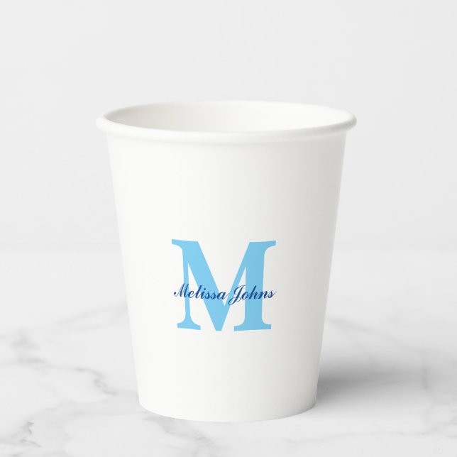 Gobelets En Papier  Nom personnalisé Monogrammes Baby showers bleus A (Recto)