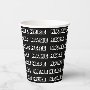 Gobelets En Papier Nom personnalisé texte noir blanc motif anniversa