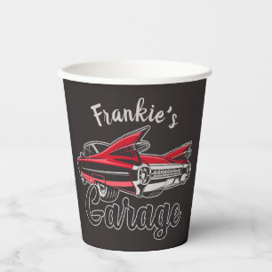 Gobelets En Papier NOM Rétro Red Caddy Vintage Classic Car Garage