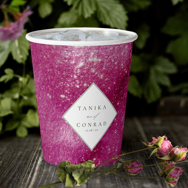 Gobelets En Papier Noms de l'aquarelle du mariage Fuchsia ID954 (Créateur téléchargé)