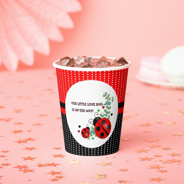 Gobelets En Papier Notre petit amour Bug rouge Baby shower noir (Insitu)