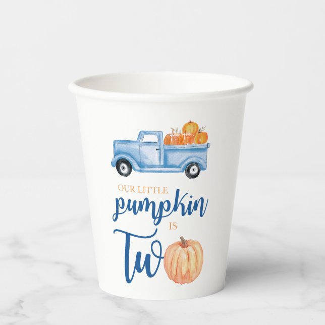 Gobelets En Papier Notre petit Citrouille est DEUX camion bleu 2e ann (Recto)