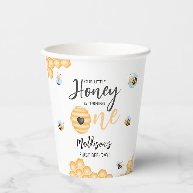 Gobelets En Papier Notre petit miel | Premier anniversaire (Recto)