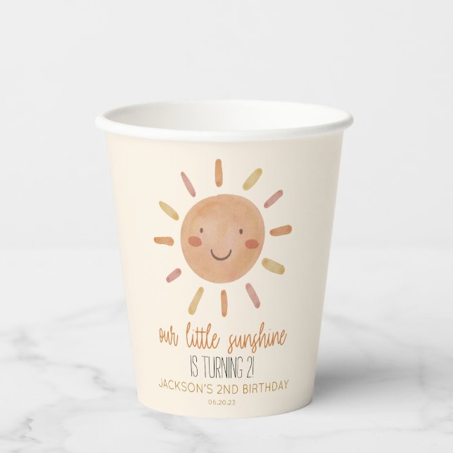 Gobelets En Papier Notre Petit Soleil Jaune Jaune Anniversaire (Recto)