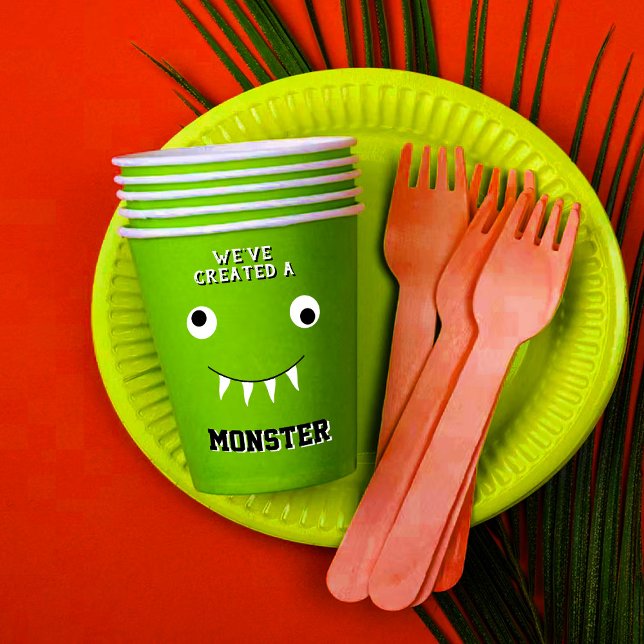 Gobelets En Papier "Nous avons créé un monstre" Baby shower Halloween (Créateur téléchargé)