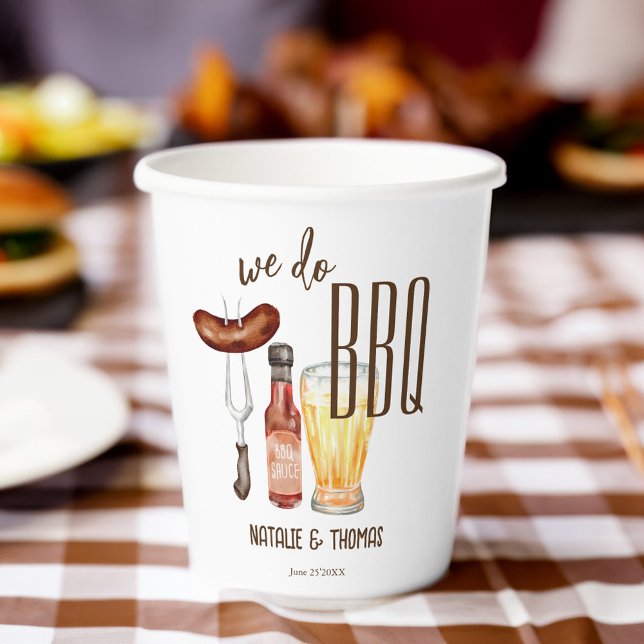 Gobelets En Papier Nous faisons un BBQ barbecue enterrement de vie de (We do BBQ barbecue bridal shower couples shower personalized monogrammed Paper Cups table decor)