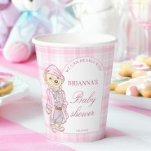 Nous pouvons attendre rose plaid baby shower monog