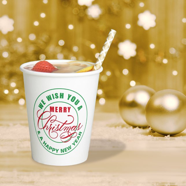 Gobelets En Papier Nous vous souhaitons un joyeux Noël rouge et vert (Créateur téléchargé)