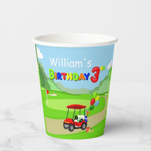 Gobelets En Papier Nouvel anniversaire Red Golf Cart Boy's (Recto)