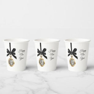 Gobelets En Papier Nouvelle Année Minuit Heures Glitzy Or Argent