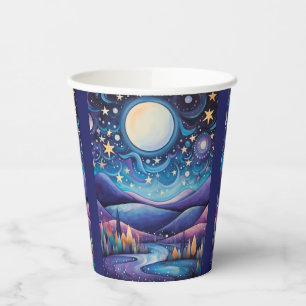 Gobelets En Papier Nuit lunaire Big Moon Paysage