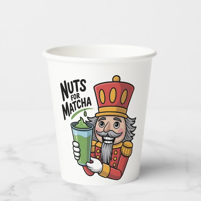 Gobelets En Papier Nutcracker tenant Matcha Latte Drôle d'écrou pour  (Recto)