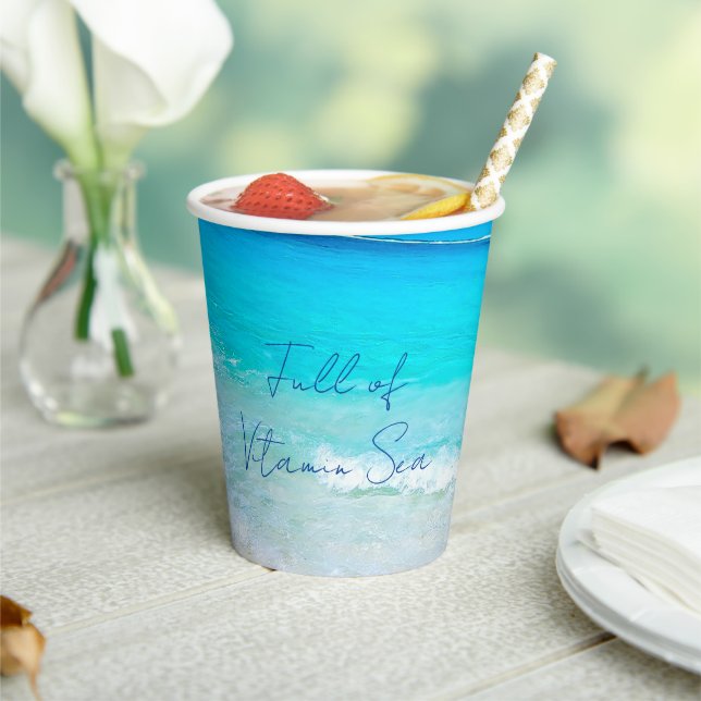 Gobelets En Papier Océan Mer Scène Bleu Vitamine Mer (Insitu)
