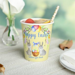 Gobelets En Papier Oeufs de Pâques personnalisés, lapins, Fleurs Jaun