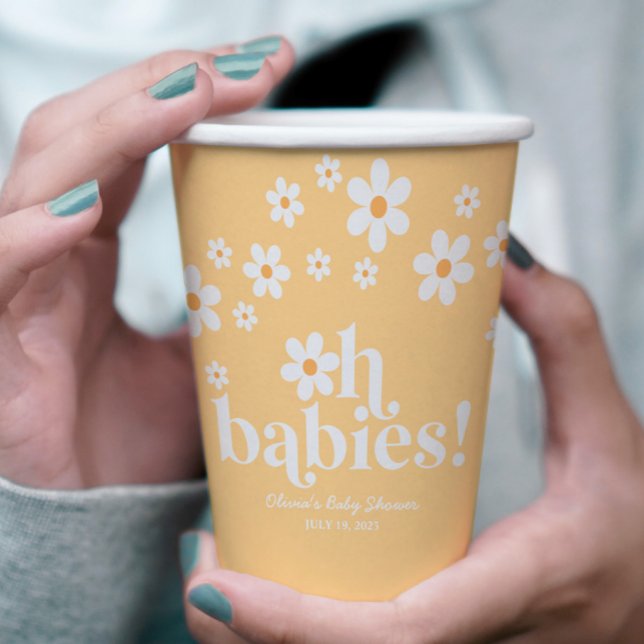 Gobelets En Papier Oh Babies Retro Daisy Baby shower jaune (Créateur téléchargé)