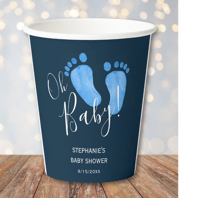 Gobelets En Papier Oh Baby Boy Feet Baby shower bleu marine (Créateur téléchargé)