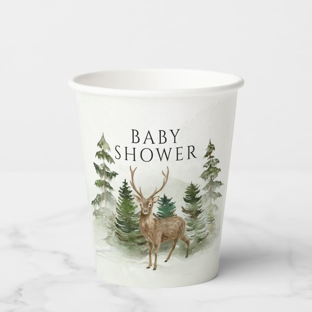 Gobelets En Papier Oh Baby Woodland Aquarelle Baby shower rustique (Verso)