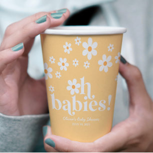 Gobelets En Papier Oh Bébés Rétro Daisy jaune Baby Shower