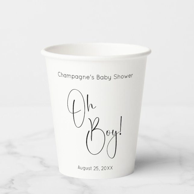 Gobelets En Papier Oh Boy Modern Script Baby shower (Recto)