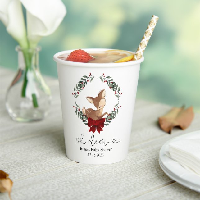 Gobelets En Papier Oh Deer Baby shower de verdure hivernale (Insitu)