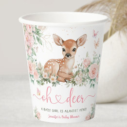 Gobelets En Papier Oh Deer Baby shower fille rose