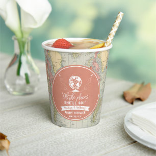 Gobelets En Papier "Oh les endroits où elle ira !" Baby shower Carte 