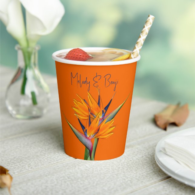 Gobelets En Papier Oiseau de Paradis Fleurs Orange Wedding shower (Insitu)