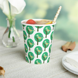 Gobelets En Papier Oiseau vert et arbre Motif Nature inspirée