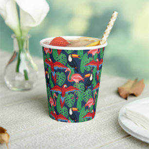 Gobelets En Papier Oiseaux Tropicaux Aux Couleurs Lumineuses