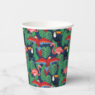 Gobelets En Papier Oiseaux Tropicaux Aux Couleurs Lumineuses