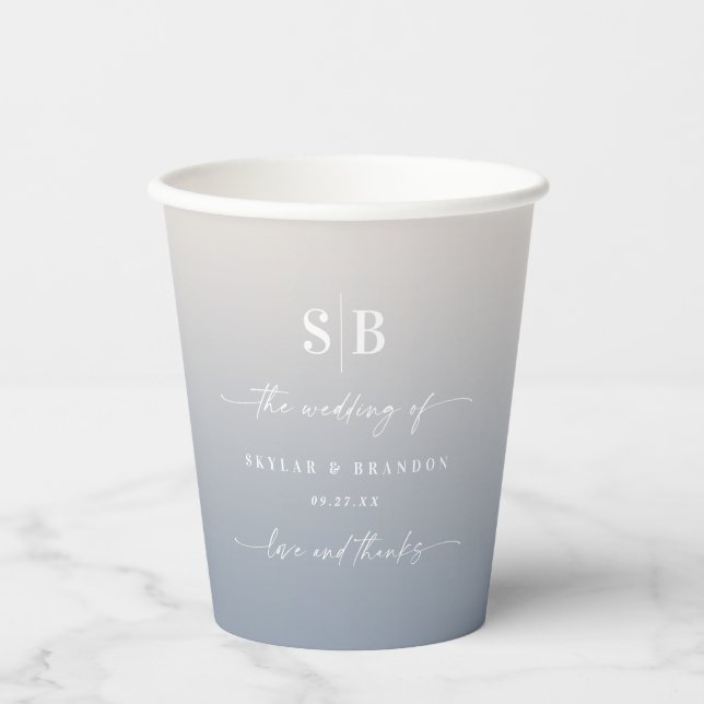 Gobelets En Papier Ombre douce Gardenia & Mariage bleu Dusty (Recto)