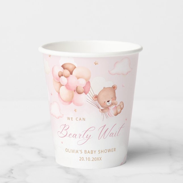 Gobelets En Papier On Peut Attendre ! Baby shower fille ours en peluc (Recto)