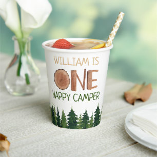 Gobelets En Papier One Happy Camper Rustic 1er Anniversaire Nom