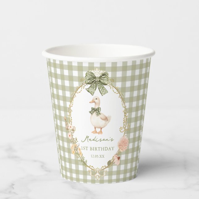 Gobelets En Papier One Silly Goose Bow Gingham 1st Birthday (Recto)